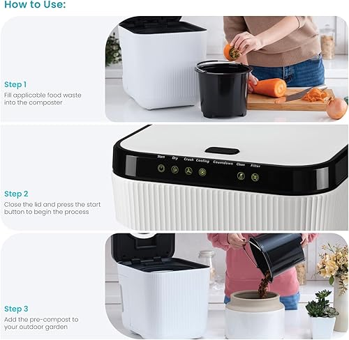 Miniatura 4 de Home Zone Living Compostador eléctrico para cocina, ayuda a convertir los residuos de alimentos en pre-compost, cuenta con ciclo de limpieza