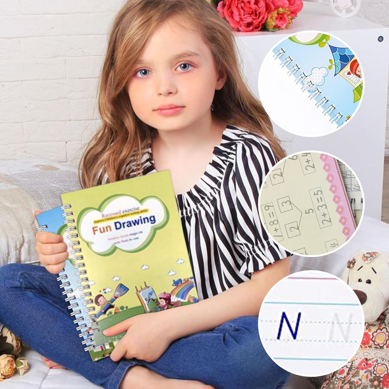 Grooved Kids Writing Books - Wielokrotnego użytku Tracing Copy Books for Preschool, Przedszkole, Homeschool with Learning Practice Function, Educational, Girls, 17,52 x 17,09