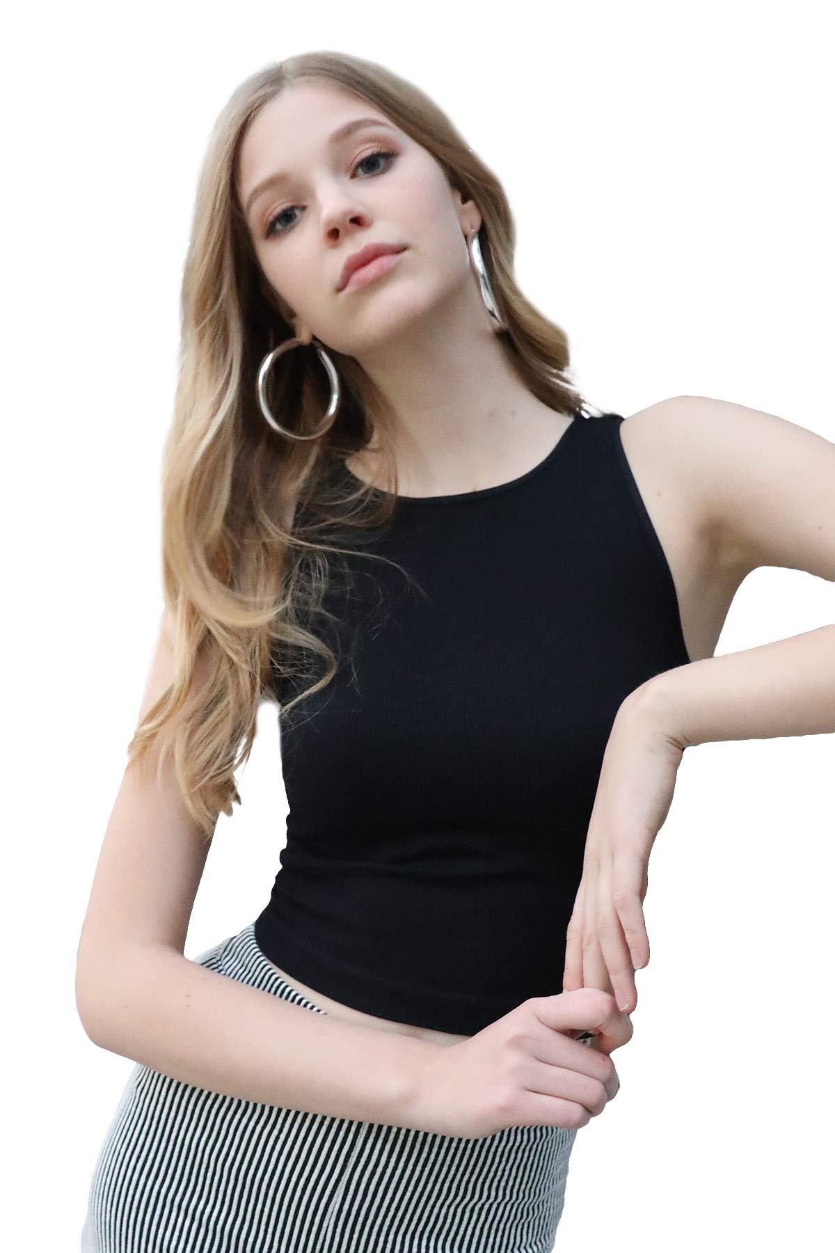 NIKIBIKIWomen Seamless High Neck Ribbed Crop Top, Made in U.S.A, One Size