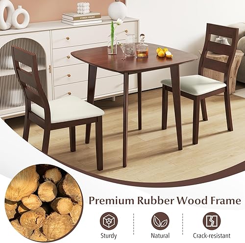 Miniatura 7 de Giantex Juego de mesa de comedor de 3 piezas para 2, mesa de cocina cuadrada de madera y 2 sillas con asiento acolchado, respaldo de escalera, juego