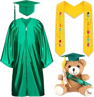 Unittype 4 Pcs 2026 Preschool Graduation Gown Cap with Tassel Graduation Stole Stuff Plush Bear Set for Kids Gift