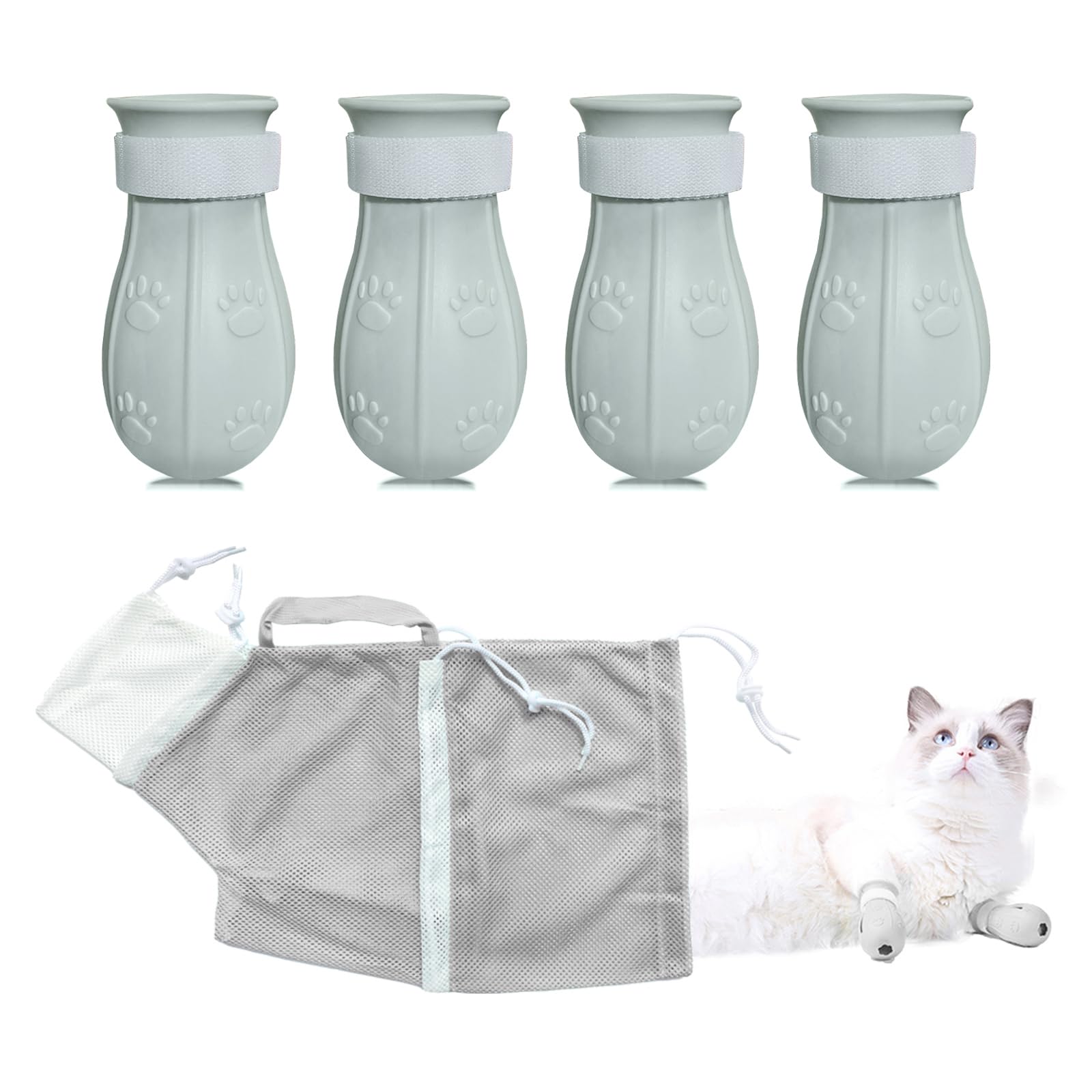 Cat Grooming Mesh Bag, and Cat Claw Covers,Grey-2