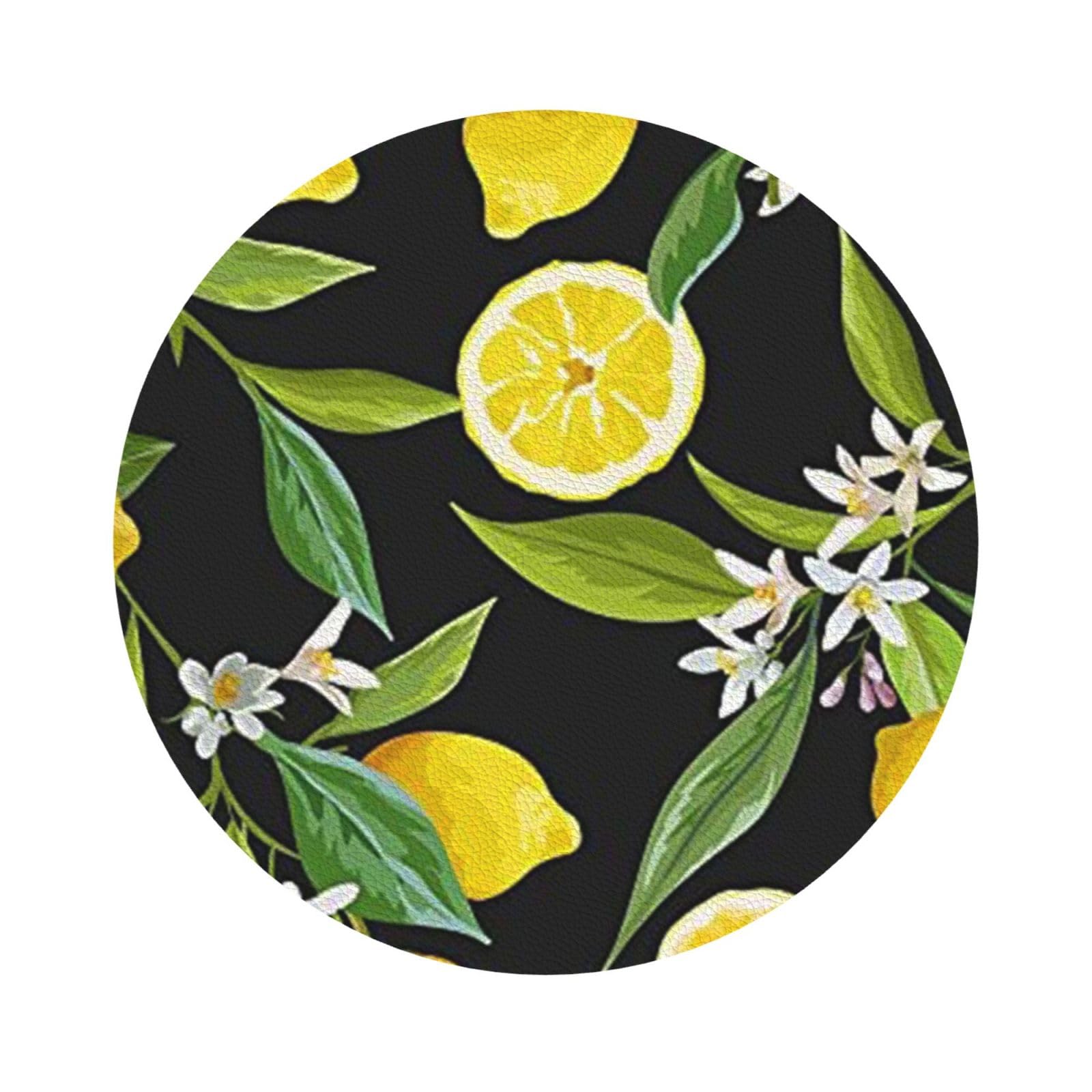 citrus fruit pattern PU Leather Coasters Set of 6 Round Drink Coasters