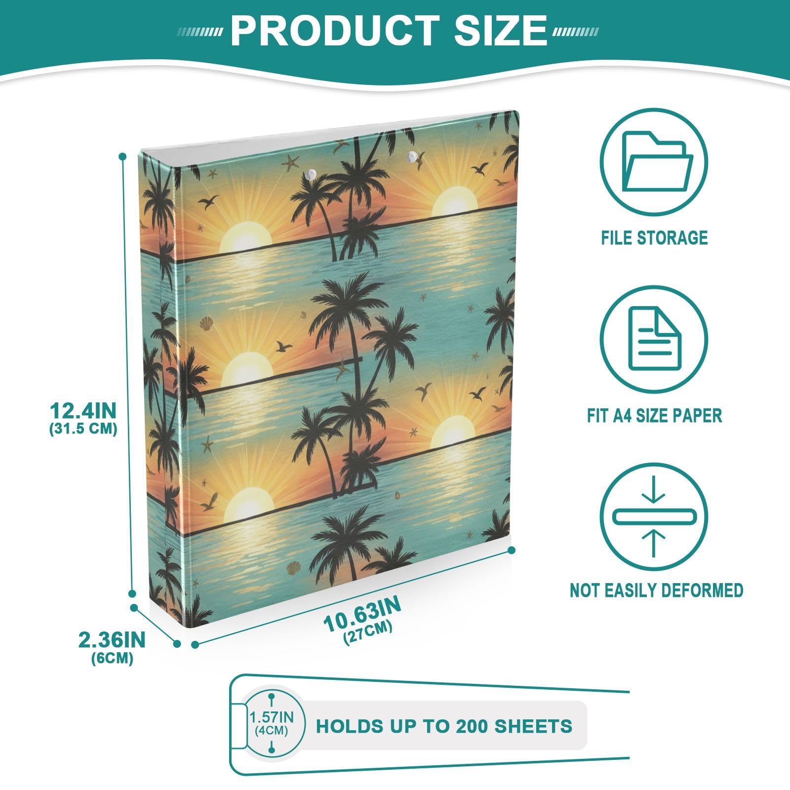 Tropical Sunset Beach - Carpeta de tres anillos, carpeta de anillos en D, paquete de 2 | Con portapapeles y bolsillos, para escuela, universidad, oficina