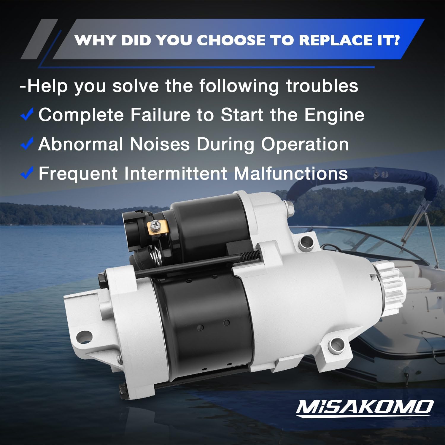 6C5-81800-00 Outboard Engine Starter Motor Compatible with Yamaha 50HP 60HP 70HP Engine Model of F50 F60 F70 and more, S114-916A S114916B for Hitachi, 19635 for Lester, Replaces# 6CJ-81800-00
