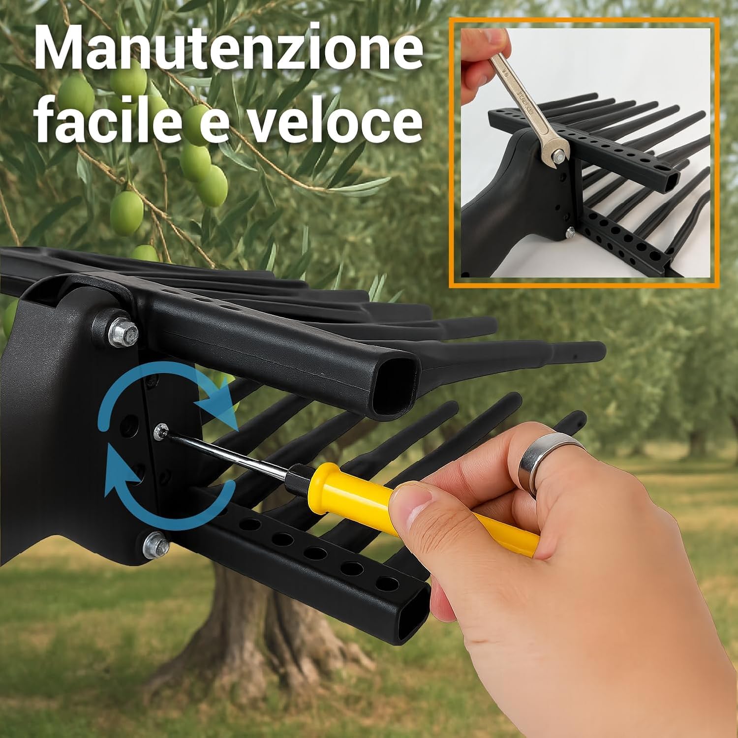 Abbacchiatore Elettrico per Olive 400W a Batteria 12V – Scuotitore Professionale con Asta Telescopica 3m, Rastrello Antibloccaggio in ABS, Cavo 12m – Leggero e Robusto per Raccolta Olive
