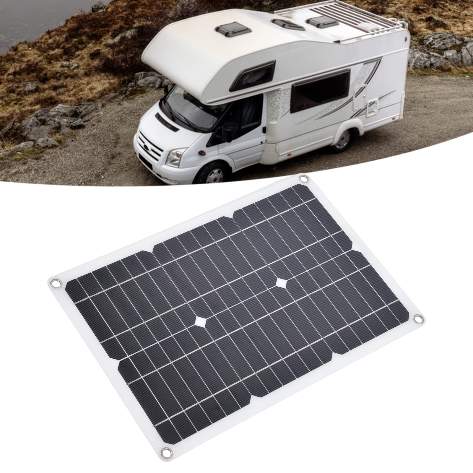 Hyuduo Panel Solar Monocristalino, Cargador Solar Portátil de 20 W con Controlador de 10 A, Alta Eficiencia de Conversión para Casa de Mascotas de Invernadero de RV Al Aire Libre