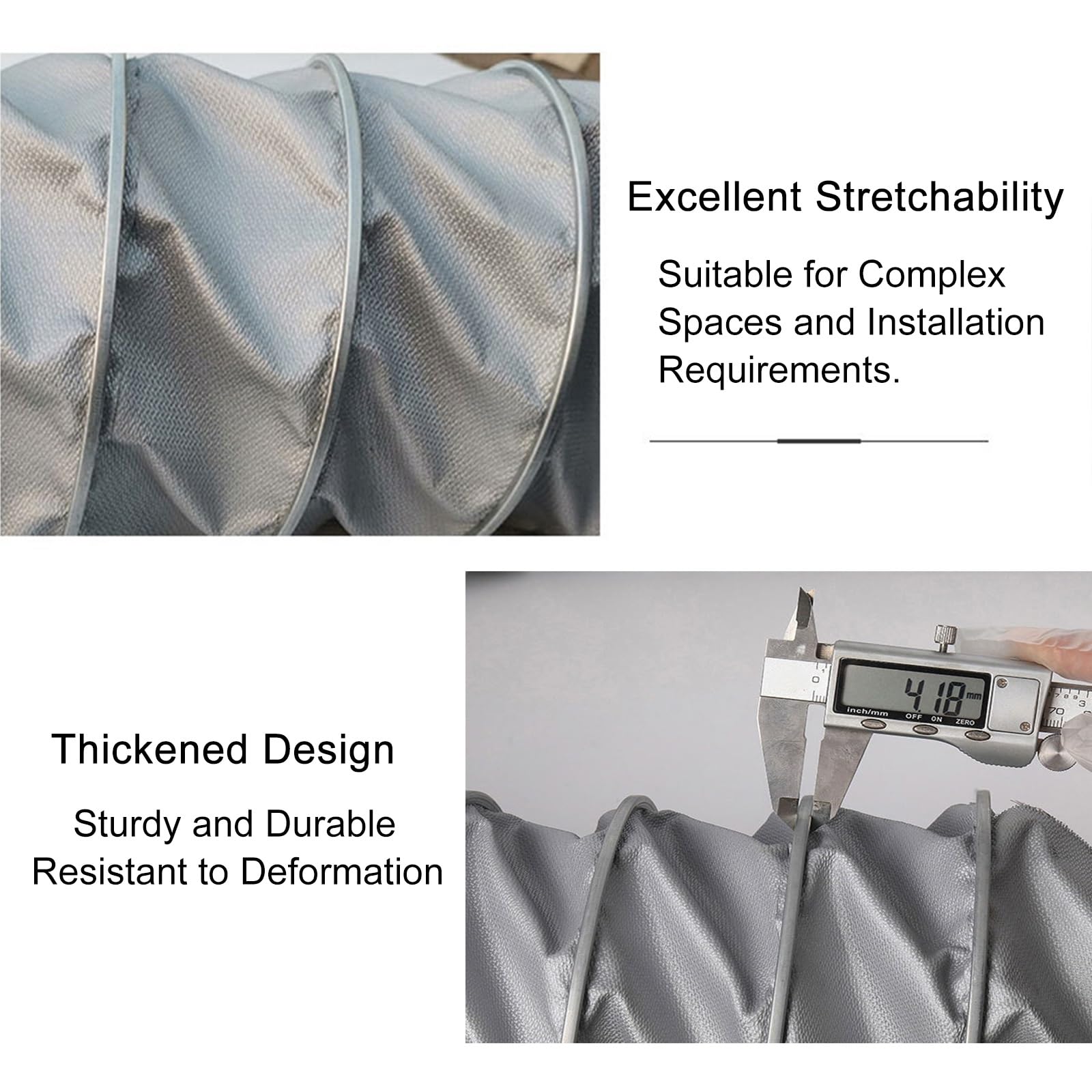 Manguera Escape Flexible, Tubo Flexible Ventilación Aislada Ignífuga, Antideformación, Tubo Evacuacion Aire Portatil para Campana Extractora, Ventilador y Caldera(150mm/6in,2m/6ft)