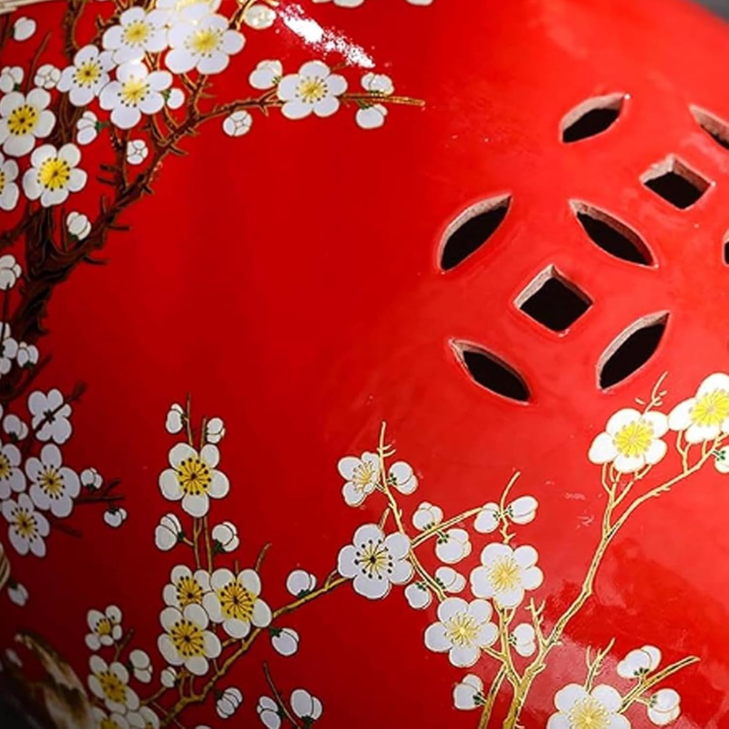 Chinese-Style Drum Stool, Ceramic Decorative Garden Stool, Flower Stand, Glazed Hand-Painted Stool, Garden Decorations for Yard, Patio, Porch, Backyard(Brown)