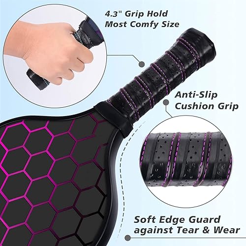 Miniatura 3 de Juego de 2 palas de pickleball  Juego de 2 raquetas ligeras de primera calidad con cara de fibra y polímero con núcleo de panal de abeja con 4 bolas