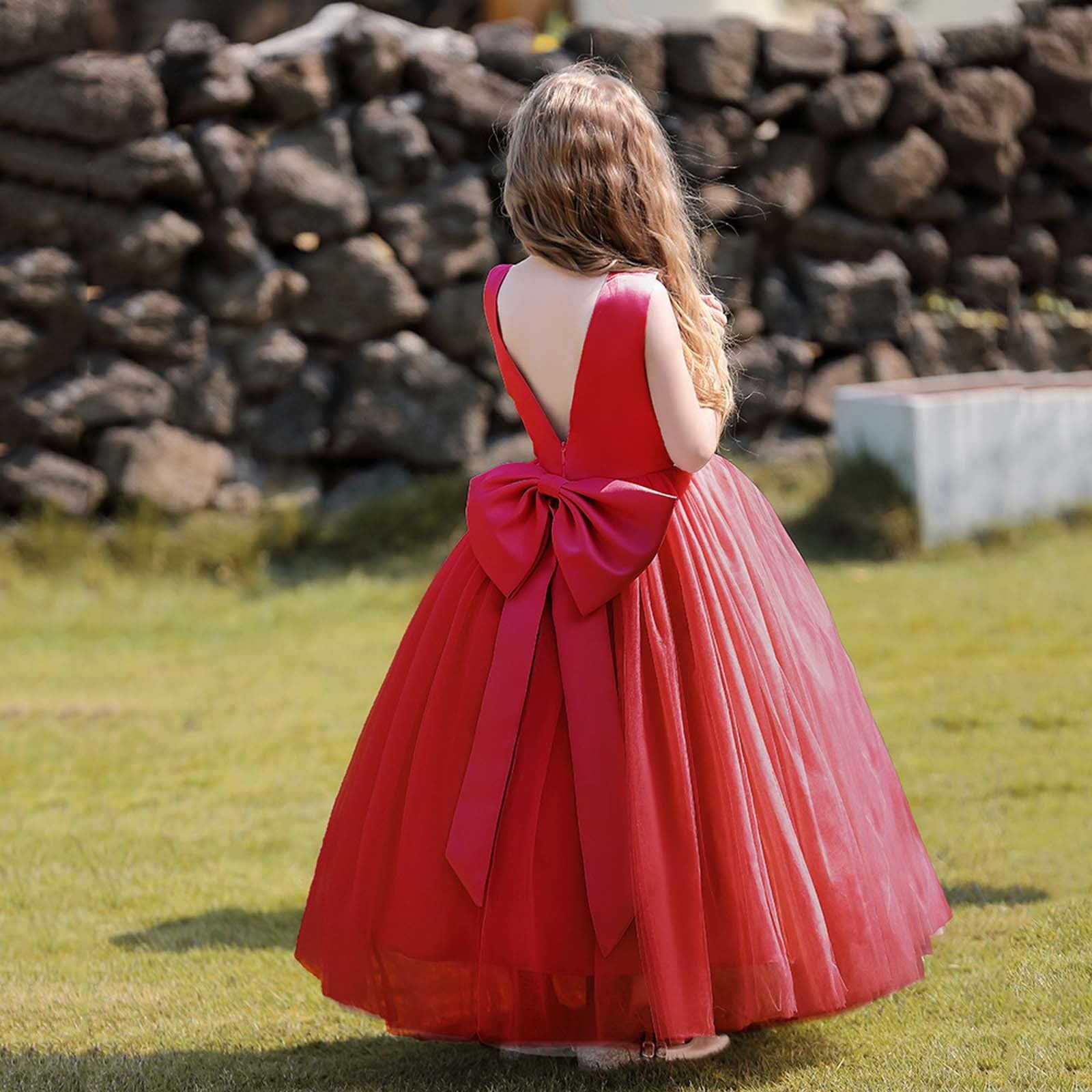 Vestido de satén para niñas de Flores, para Bodas, con Perlas y Lazo, de Tul, Suave y Bordado, Ideal para Fiesta, Primavera Estilo Elegante