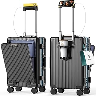 20 Inch suitcase, Travel Case, User-Friendly Front Door, Usb Charging, Silent Wheel, Tsa Lock, Hook, Phone Holder, Dry Wet Separation, Pc Material, Aluminum Frame, Multi Lever, Cup Holder