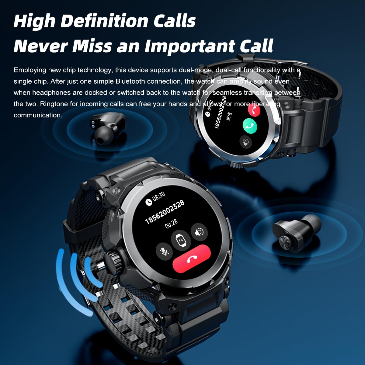 Bluetooth Smart Watch for Men with Earbuds and Calls - Dettaglio