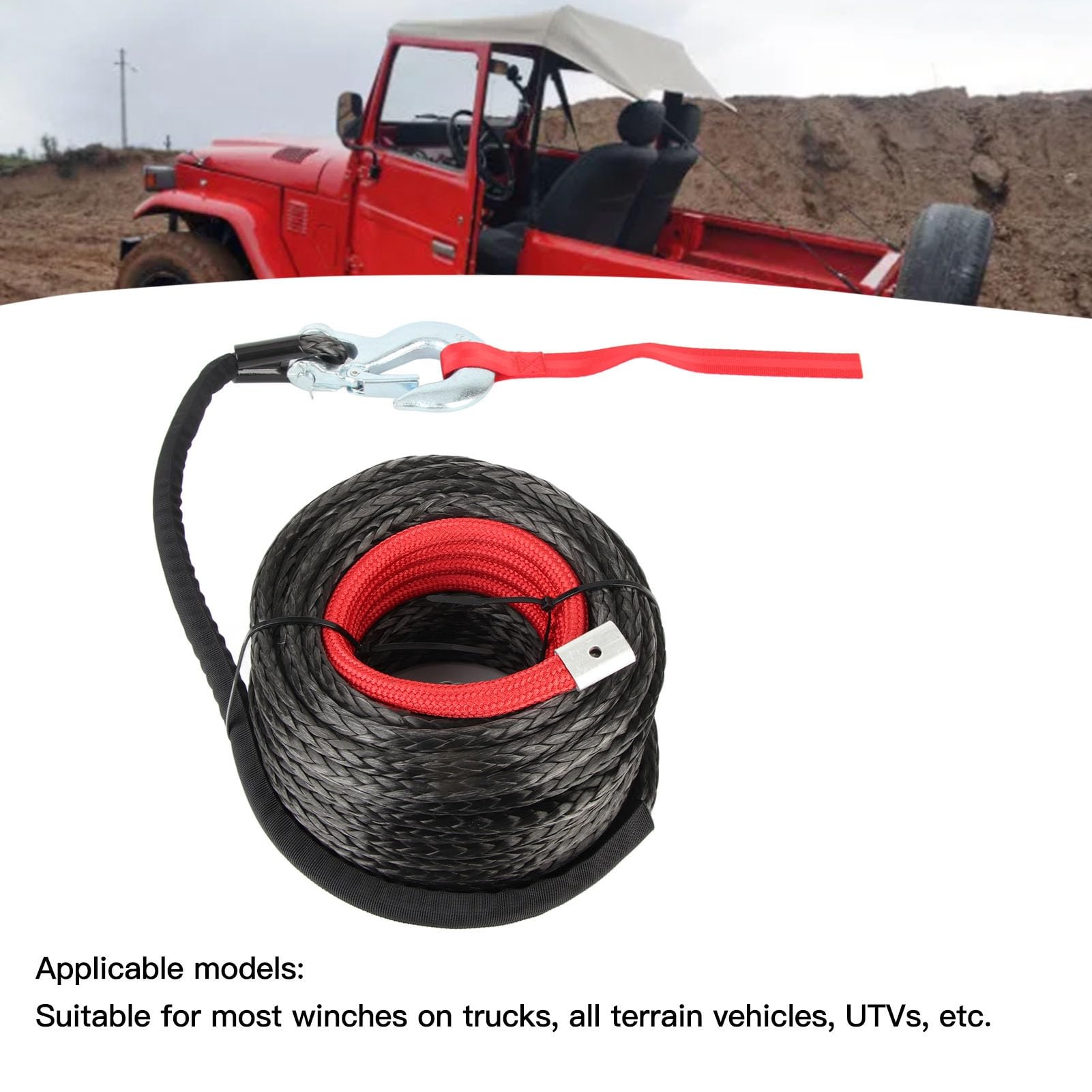 Kit Corda Sintetica per VERRICELLO da 10 Mm X 30 M, Resistente all'Usura, Resistente Ai Raggi UV, per Camion Fuoristrada, Resistenza all'Usura di 18740 Libbre con Maggiore Intrecciata Corda