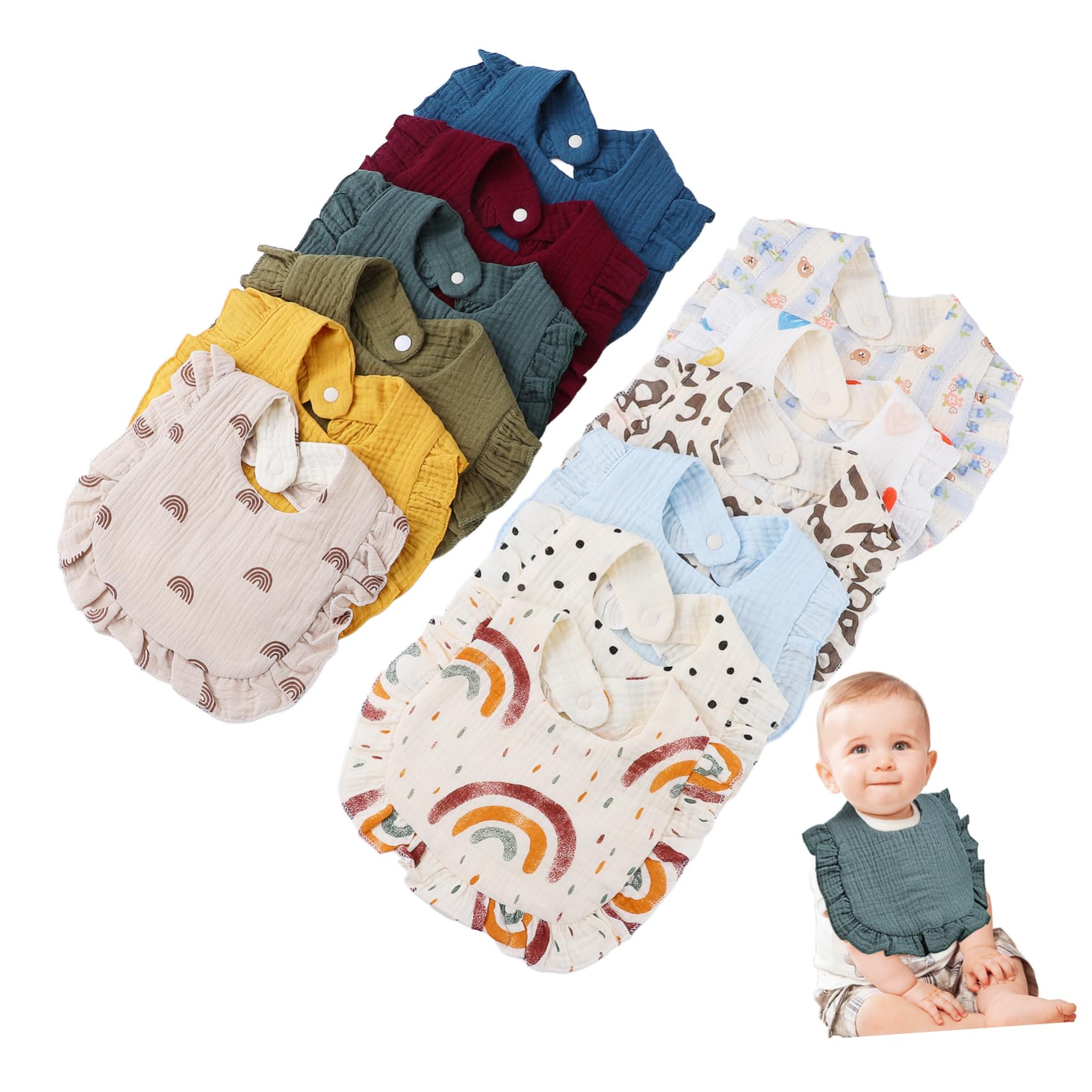 12pezzi Bavaglini Assorbenti Per Muslin Bavaglini Unisex Per Chiusura Accessori Per Alimentazione e Ruttini e Lavabile