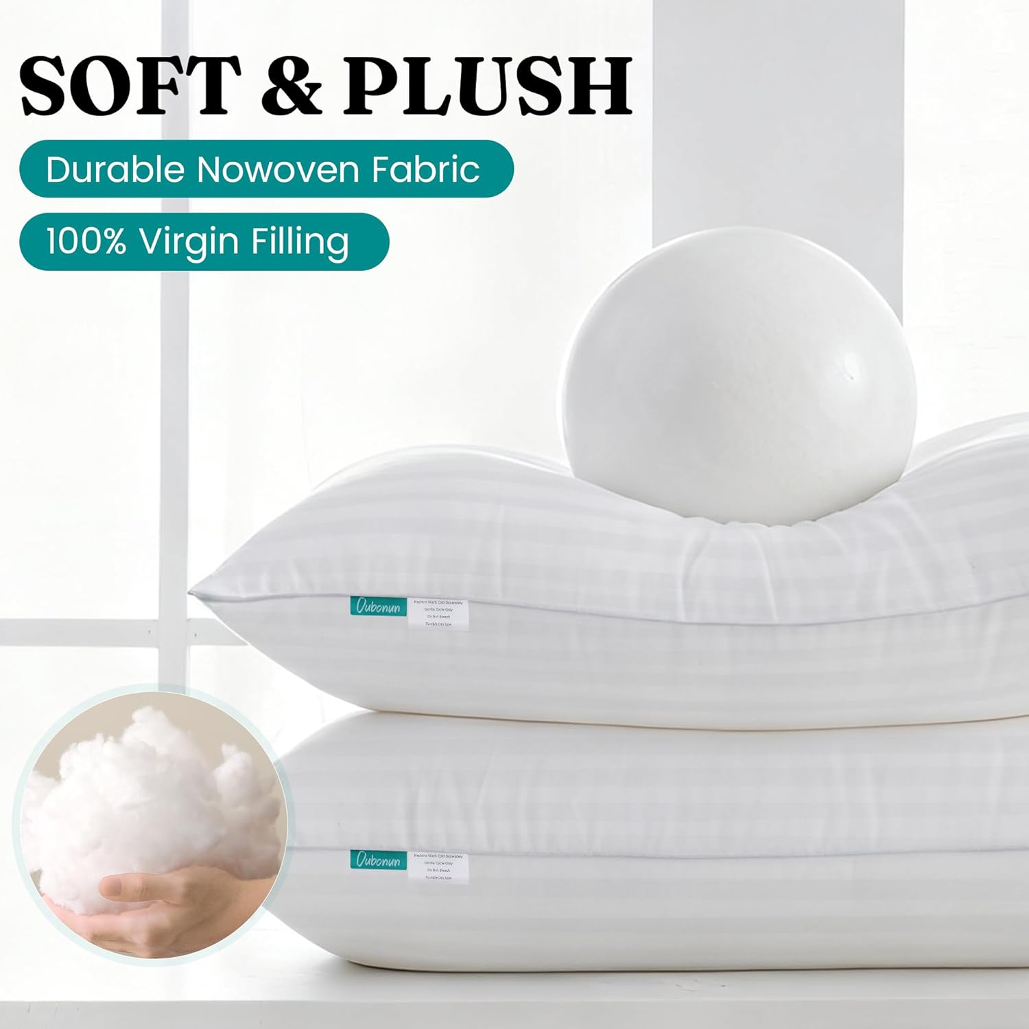 oubonun 14 x 36 throw pillow inserts, firm and fluffy decorative pillows for couch bed sofa with soft cotton cover white cushion with down alternative pack of 1 14x36 inch (pack of 1)