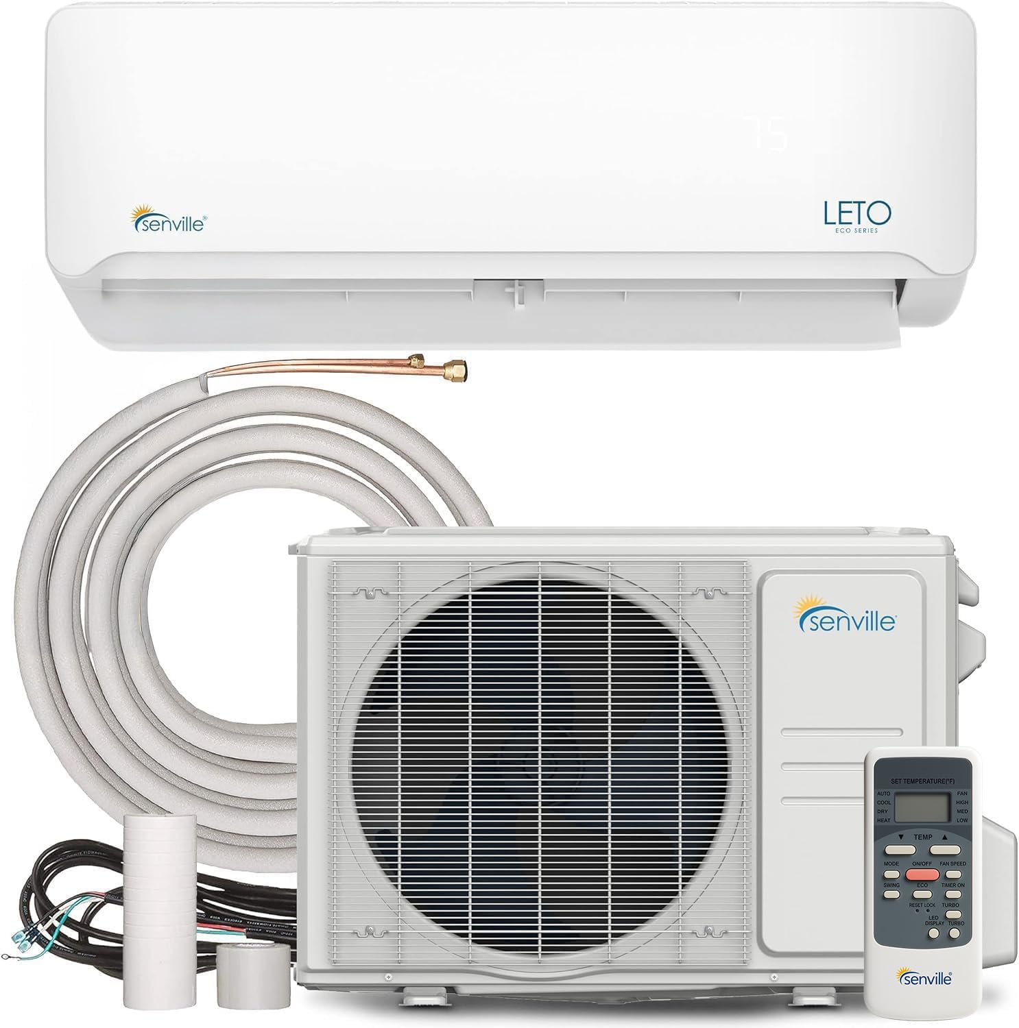 Senville LETO Series Wall Split Air Conditioner Heat Pump, Wall Mounted, 12000 BTU, 3.5 kW, Inverter, White