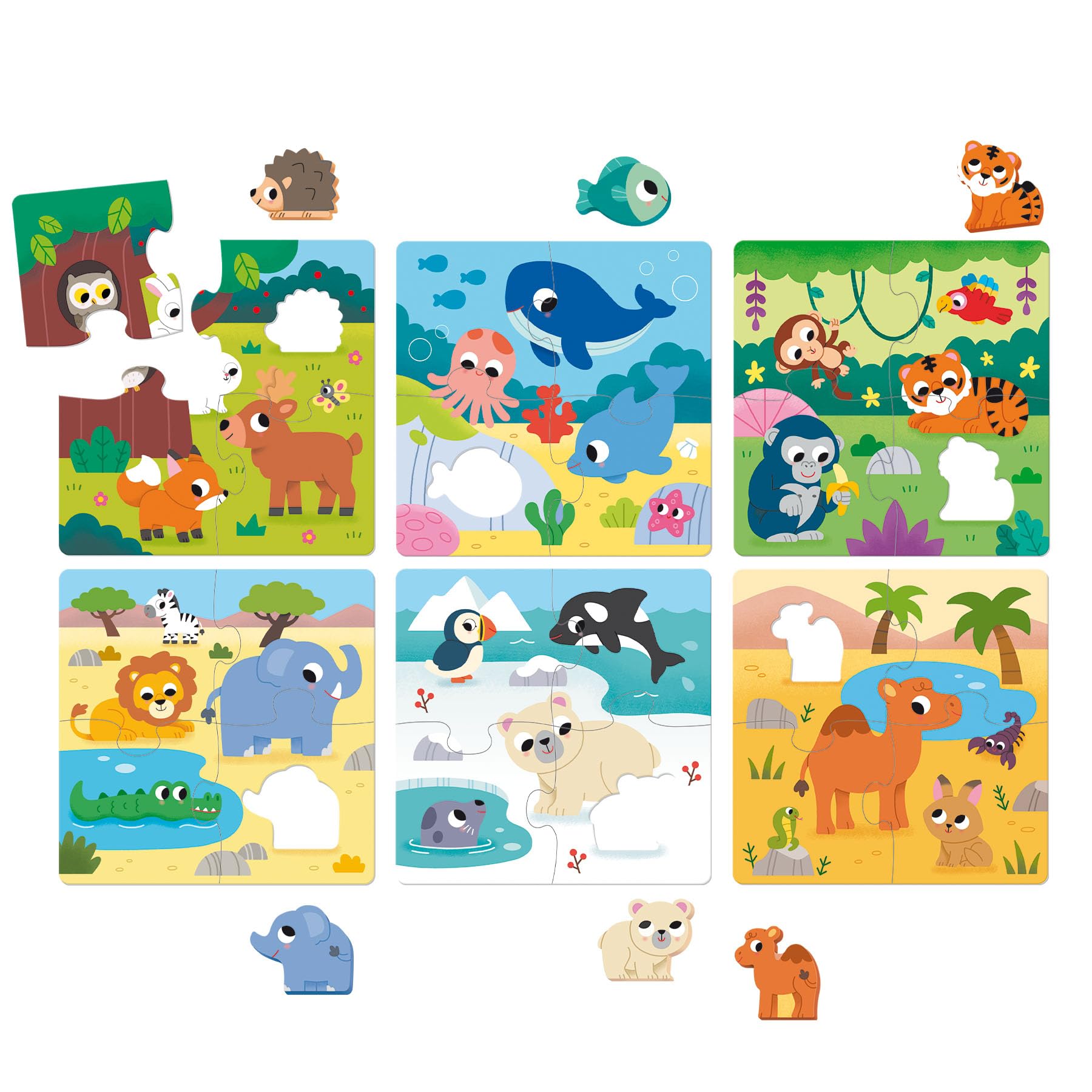 Goula 6 Habitat Puzzles Éducatifs en Bois pour Enfants dès 2 Ans