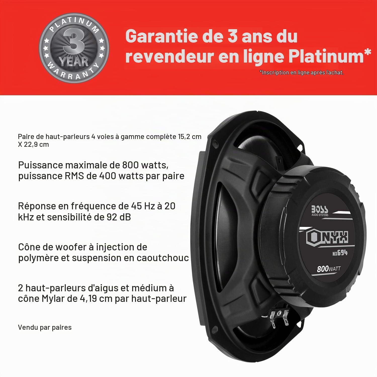Boss NX694 Enceinte de Voiture 4-Voies 800 W - Enceintes de Voiture (4-Voies, 800 W, 4 Ohm, 92 DB, 45-20000 Hz, 8,38 cm)