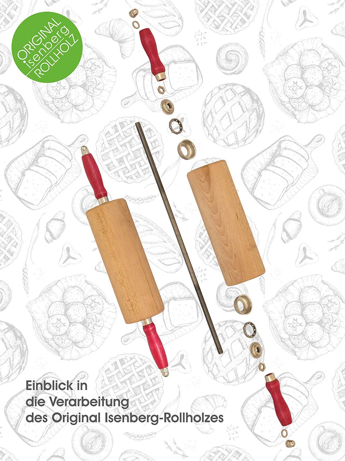 Teigroller Rollholz Wellholz mit Edelstahlkugellager Buche Walzenlängen 25 cm Isenberg
