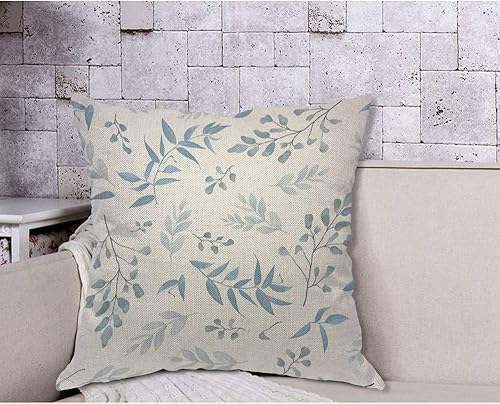 Miniatura 4 de AOYEGO Funda de almohada de hojas polvorientas de color azul, hojas de follaje, helecho, vegetación, hierbas, plantas, elegancia, rama, naturaleza,