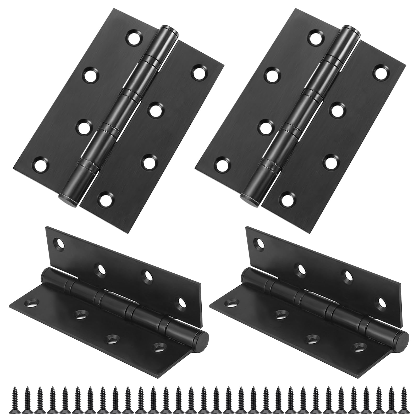 Door Hinges, 4 Inch 100mm x 75mm Stainless Steel Hinges for Wood Heavy Duty Ball Bearing Hinge Internal Butt Flat Hinge, Black 2 works