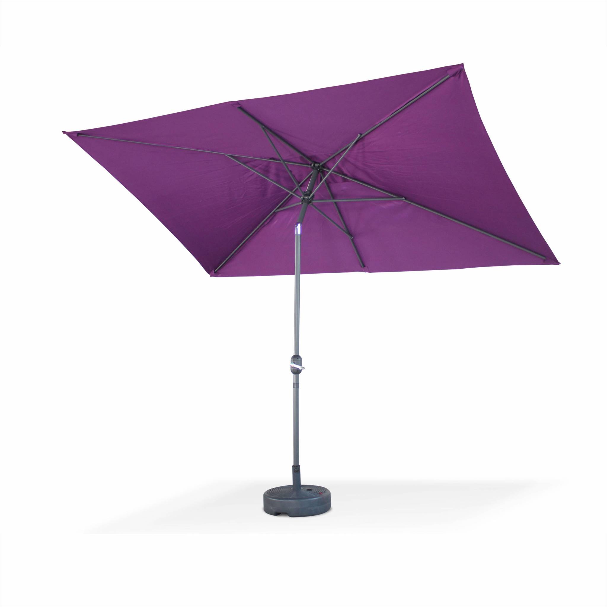 Alice's Garden - Parasol droit rectangulaire 2x3m - Touquet Prune - mât central en aluminium orientable et manivelle d'ouverture