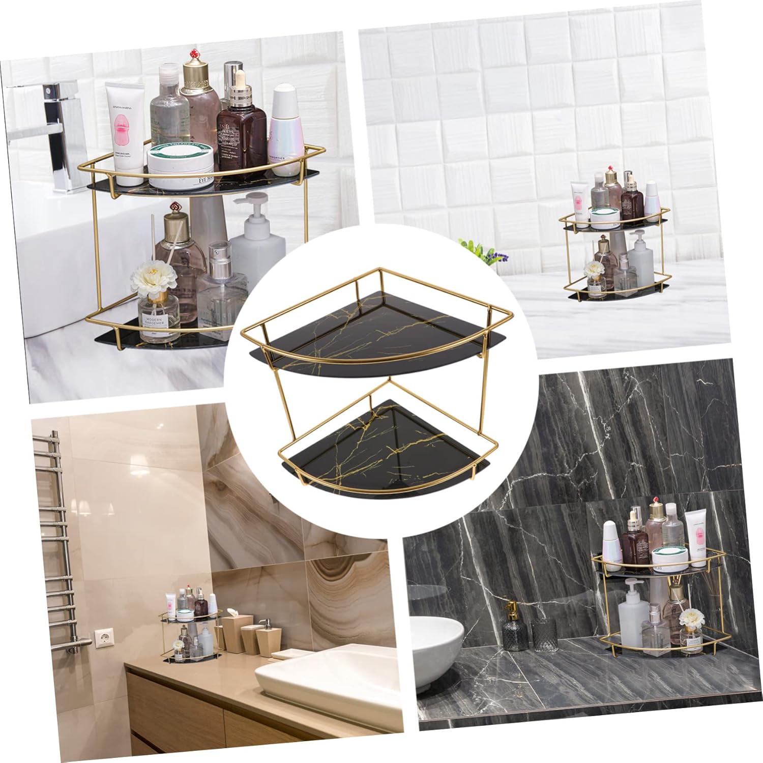 Lurrose Bathroom Corner Shelf Glass Iron Standing Rack Over Sink Storage Shelf No Assembly Needed for Toiletries