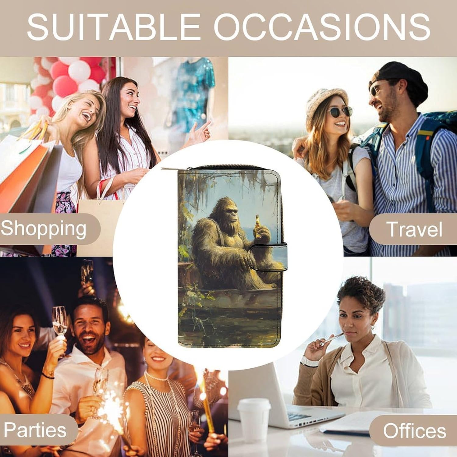 Bigfoot Drinking In Boat Womens Wallet for Men Slim Purse Clutch Handbag with Card Holder