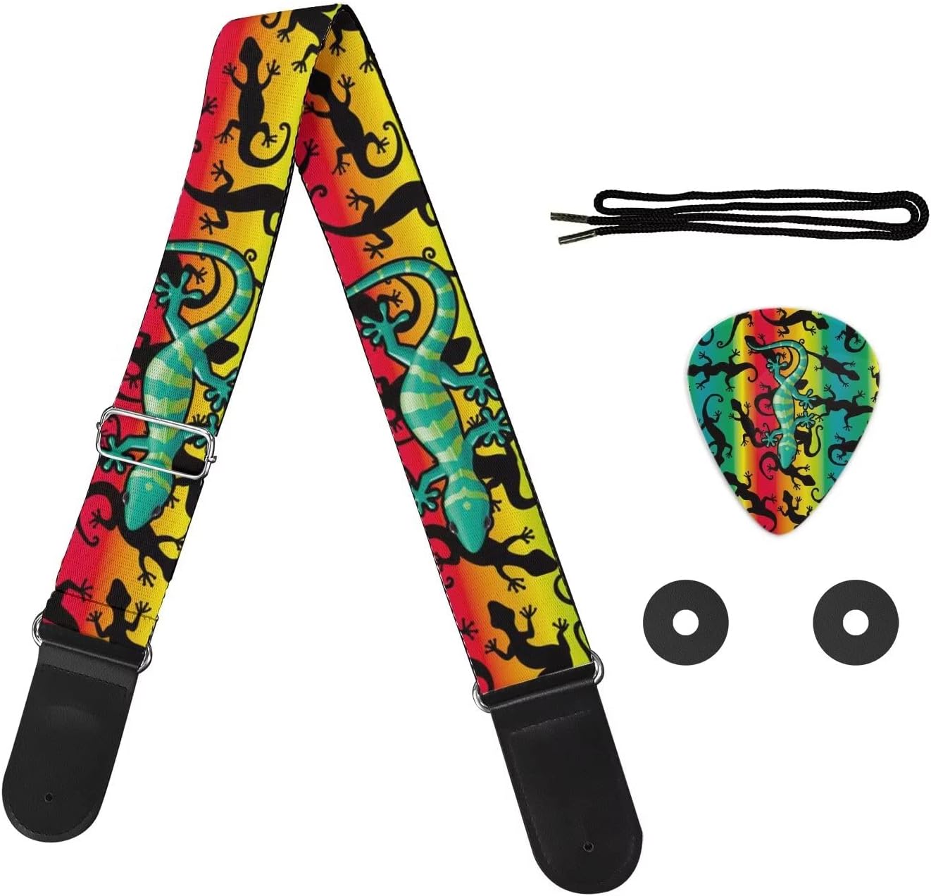 GLENLCWE Grey Lion Guitar Strap with Picks for Acoustic Electric Bass Guitars,Adjustable&Durable