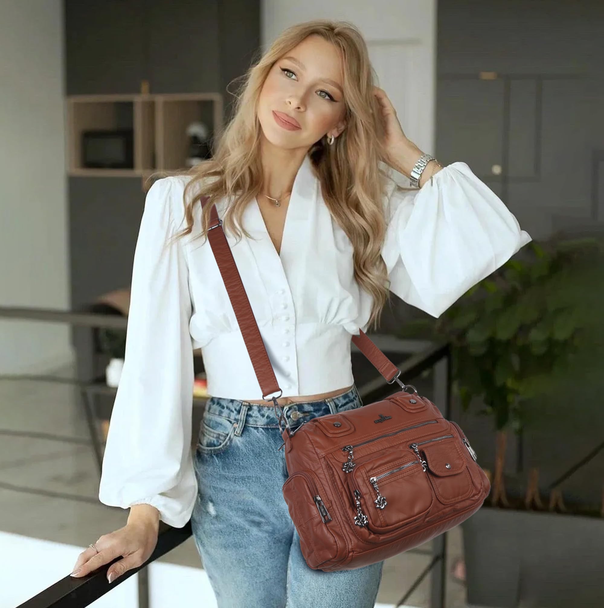 Angel Kiss Bolsos grandes para mujer, con múltiples bolsillos, bolso de mano para mujer, bolso de mano de piel suave