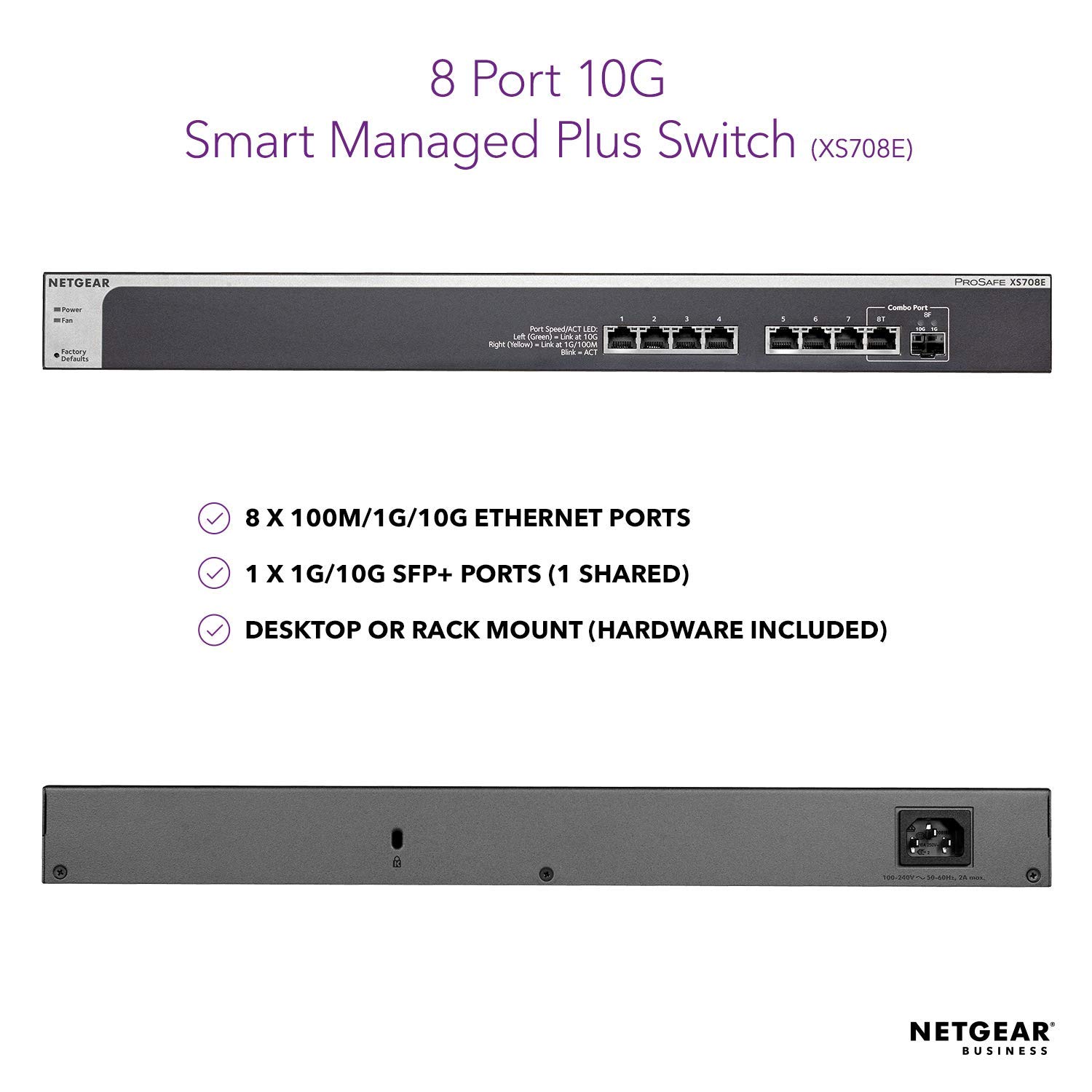 Netgear 8 Port 10g Ethernet Smart Managed Plus Switch Xs708e 