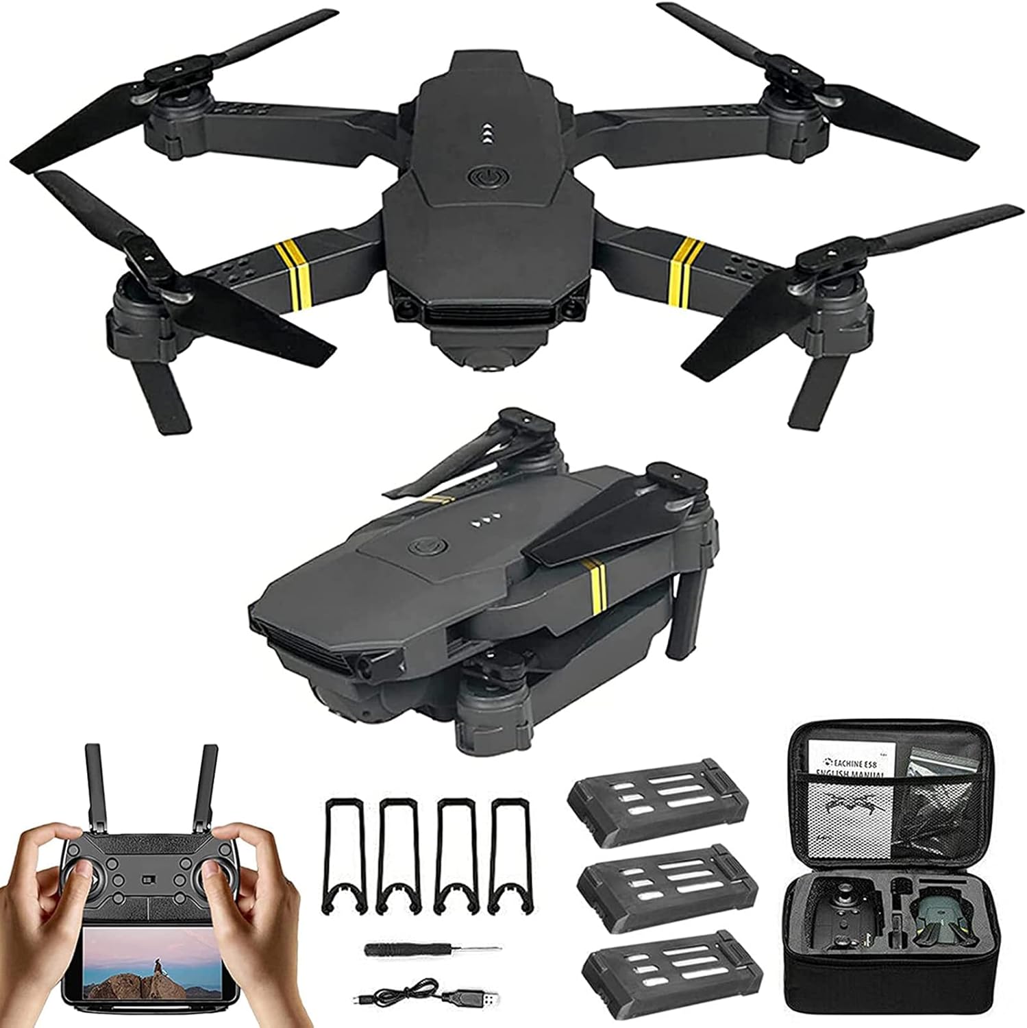 MXCYSJX E58 WiFi FPV Drone con Cámara, HD Drones con Cámara para Adultos Y Niños, HD Gran Angular FPV Live Video Mini Drone, One Key Start/Altitude Hold/Modo Sin Cabeza,720p