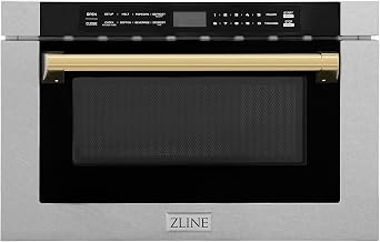 ZLINE Autograph Edition 24" 1.2 cu. ft. Built-in Microwave Drawer with a Traditional Handle in Fingerprint Resistant Stainless Steel and Gold Accents