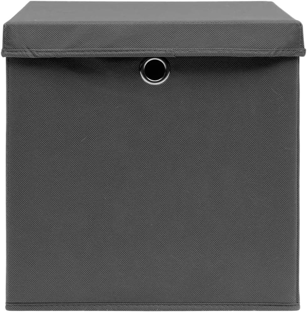 vidaXL 10 pcs gray foldable storage boxes with covers - durable non-woven fabric bins 11"x11"x11" - elegant metal eyelet cube organizers