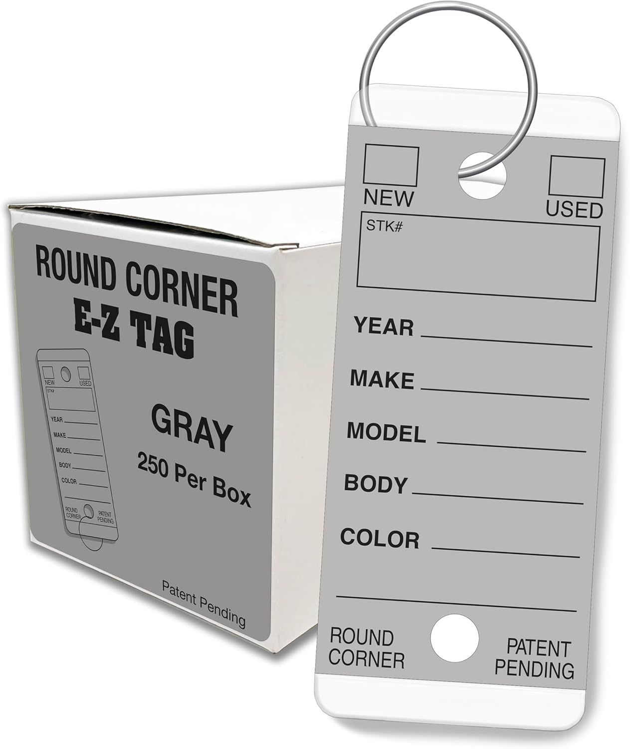 Round Corner Self-Laminating Key Tags – 250 or 500 Pack – Waterproof & Durable – Includes 7/8” Rings – Multiple Colors (EZ407) (Gray Round Corner Self Laminating Key Tags)