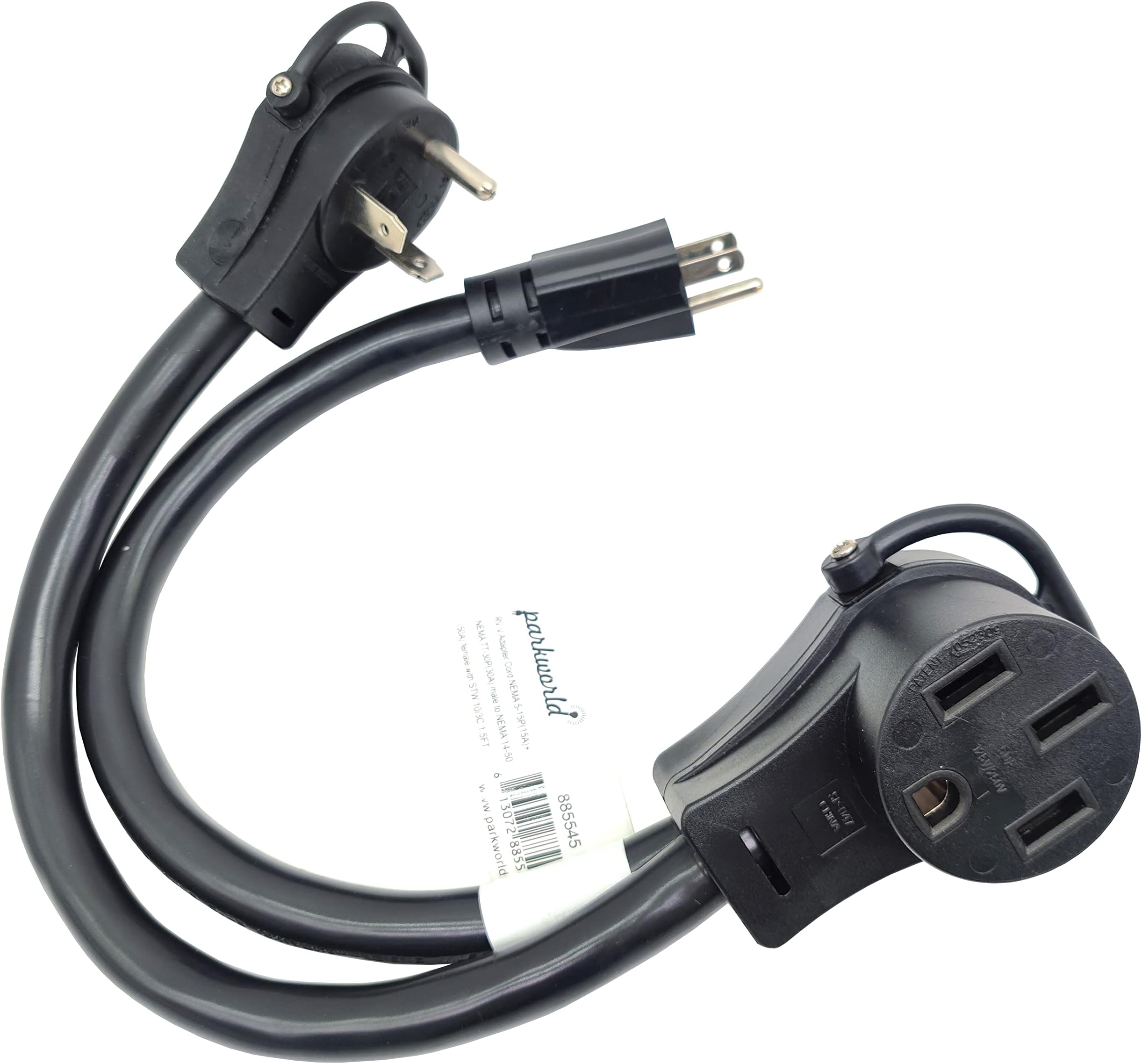 Parkworld 885545 Combiner, RV Splitter V Adapter Cord 5-15P & TT-30P Male to 14-50R Female