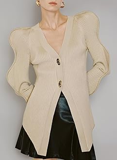 URBAN REVIVO Women Knitted Cardigans Long Sleeve V-Neck Lightweight Sweater One Leaf Button Down Outwear