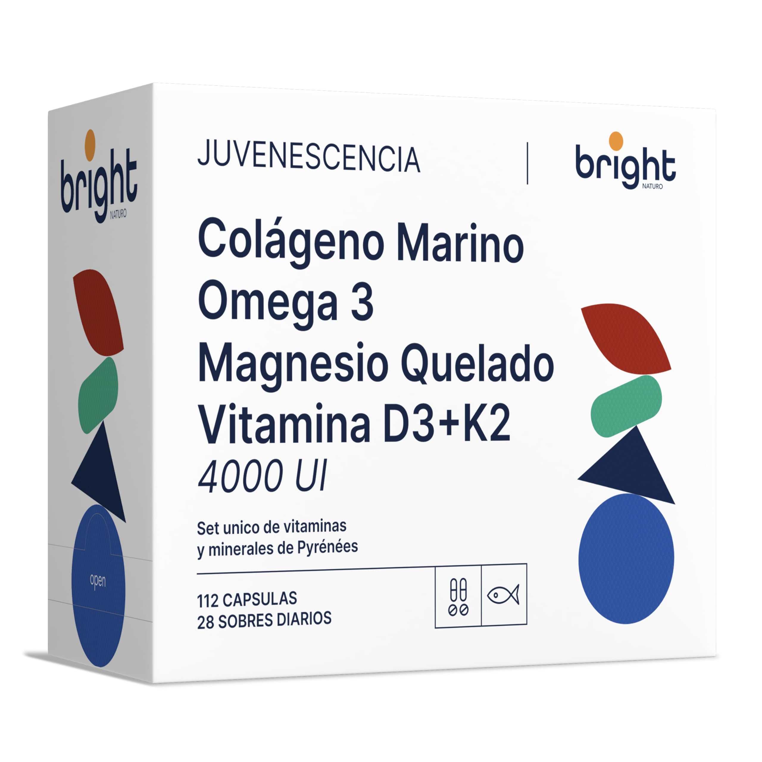 Gestión de la Longevidad | Vitamina D3 y K2 4000 UI + Magnesio Omega 3 Colágeno - Sin OMG | Poderosa sinergia de vitaminas y minerales l 28 Dosis Diarios