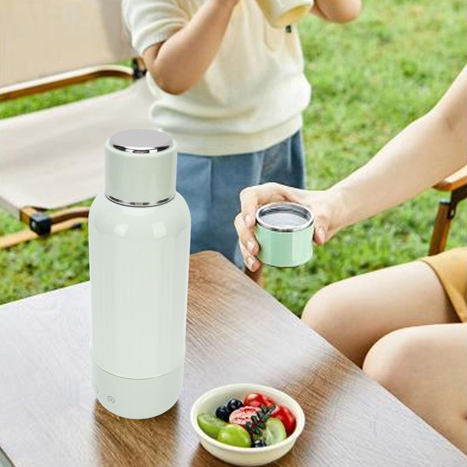 Qcwwy Gollio Elettrico da Viaggio, Potente Componente di Riscaldamento Portatile Piccolo Bollitore Piccolo a 360 Gradi Avvolgimenti Attorno Alla Tazza a Temperatura Regolabile a (GREEN)