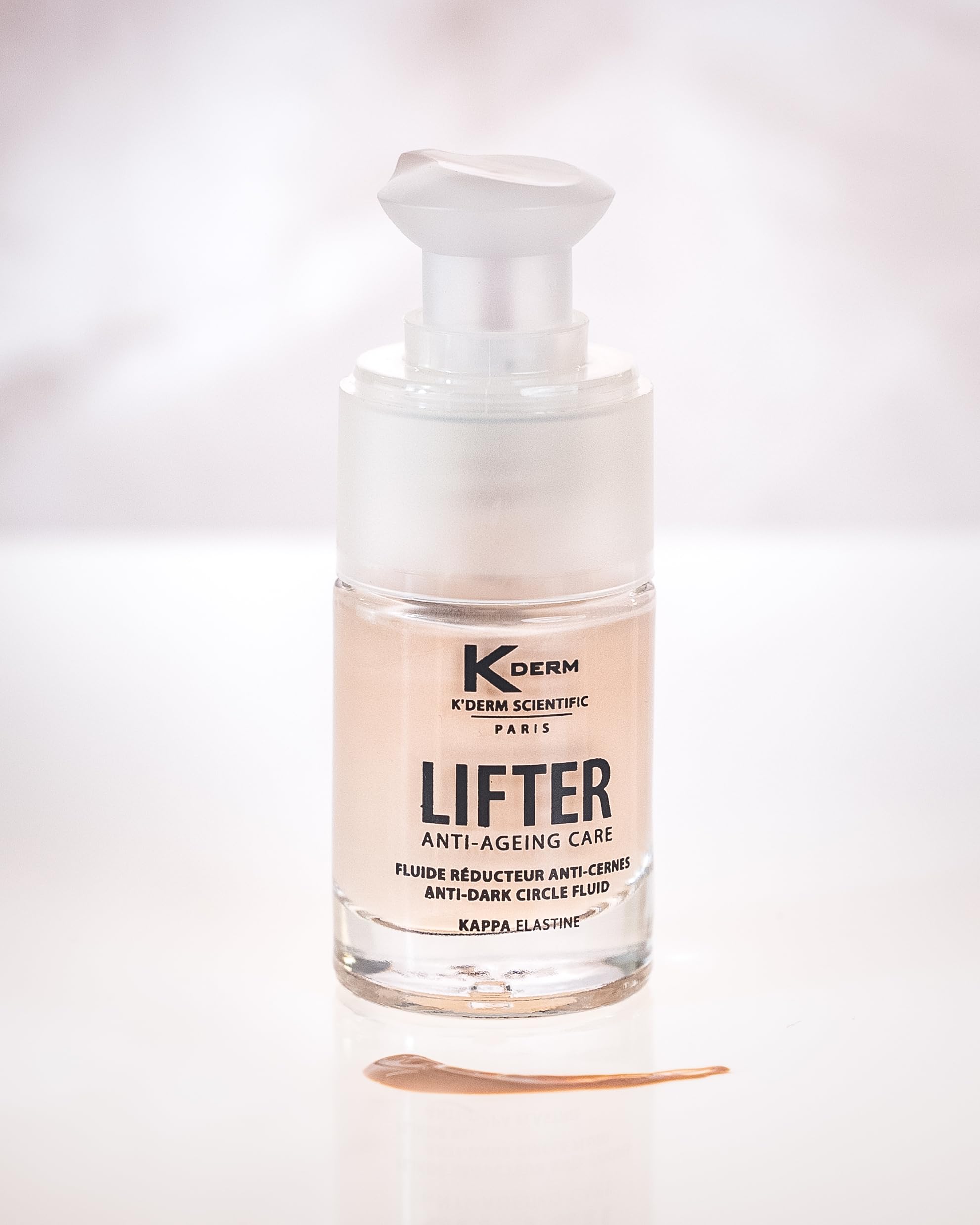 KDerm Lifter - Fluide Réducteur Anti-Cernes Teinté - Soin à la Kappa-Elastine - Réduit les signes de fatigue dans la zone de l’oeil - Made in France - Flacon-pompe 15 ml
