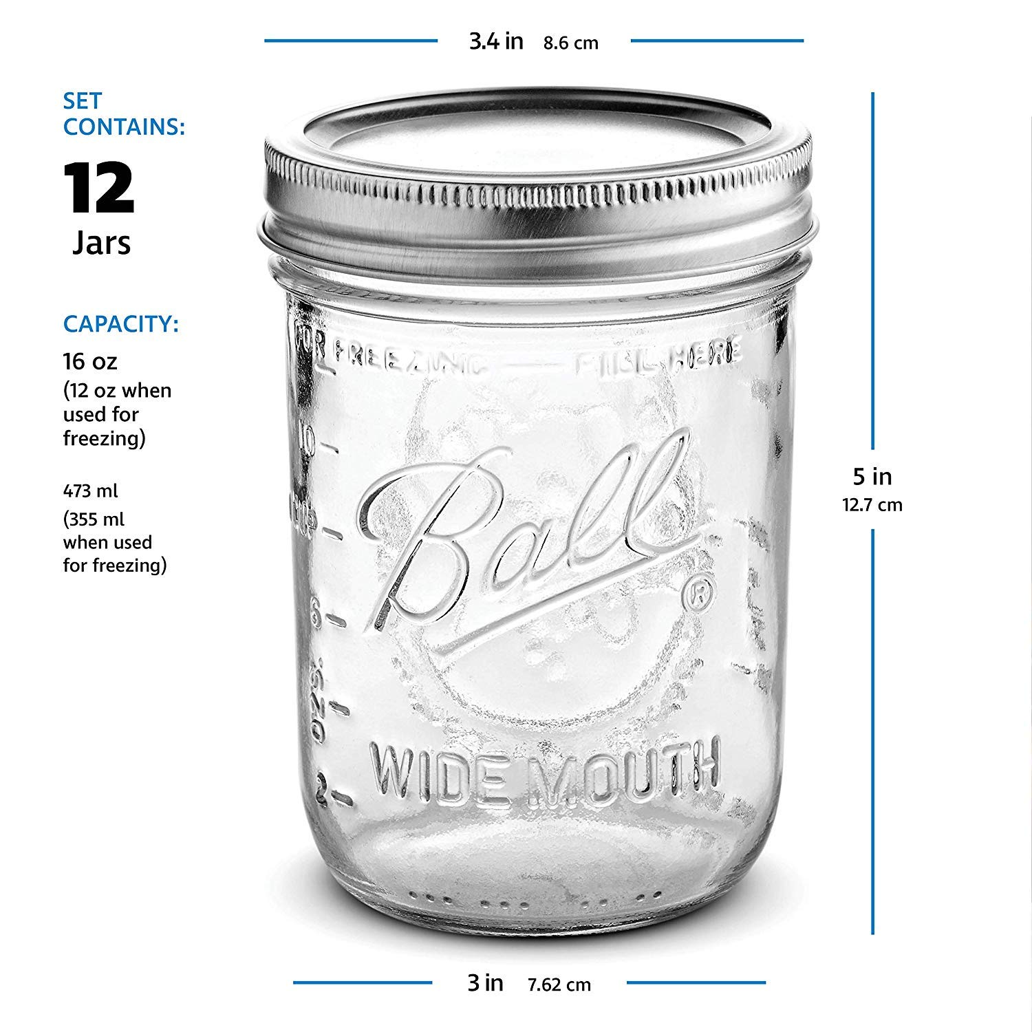 Ball Wide Mouth Mason Jars 16 oz [12 Pack] With mason jar lids and