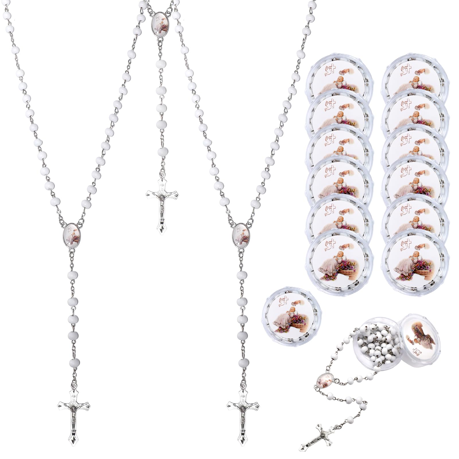 12 PCS Guardian Baby Angel White Bead Scented Rosaries For Baptism Gifts Girls Boys,Rosaries In Bulk For First Communion Party Favors Guests,Rosarios Catolicos 12 Pack Para Recuerdos De Bautizo-image-21