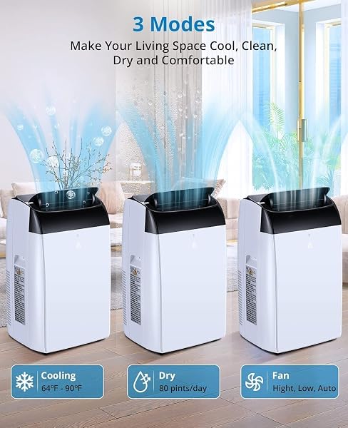 GarveeMore Aire Acondicionado Portátil 10000 BTU TCL 3 en 1 Frío Ventilador y Deshumidificador Clase A+ Enfriamiento Rápido 2930W Control Remoto Hogar Oficina Blanco - 4