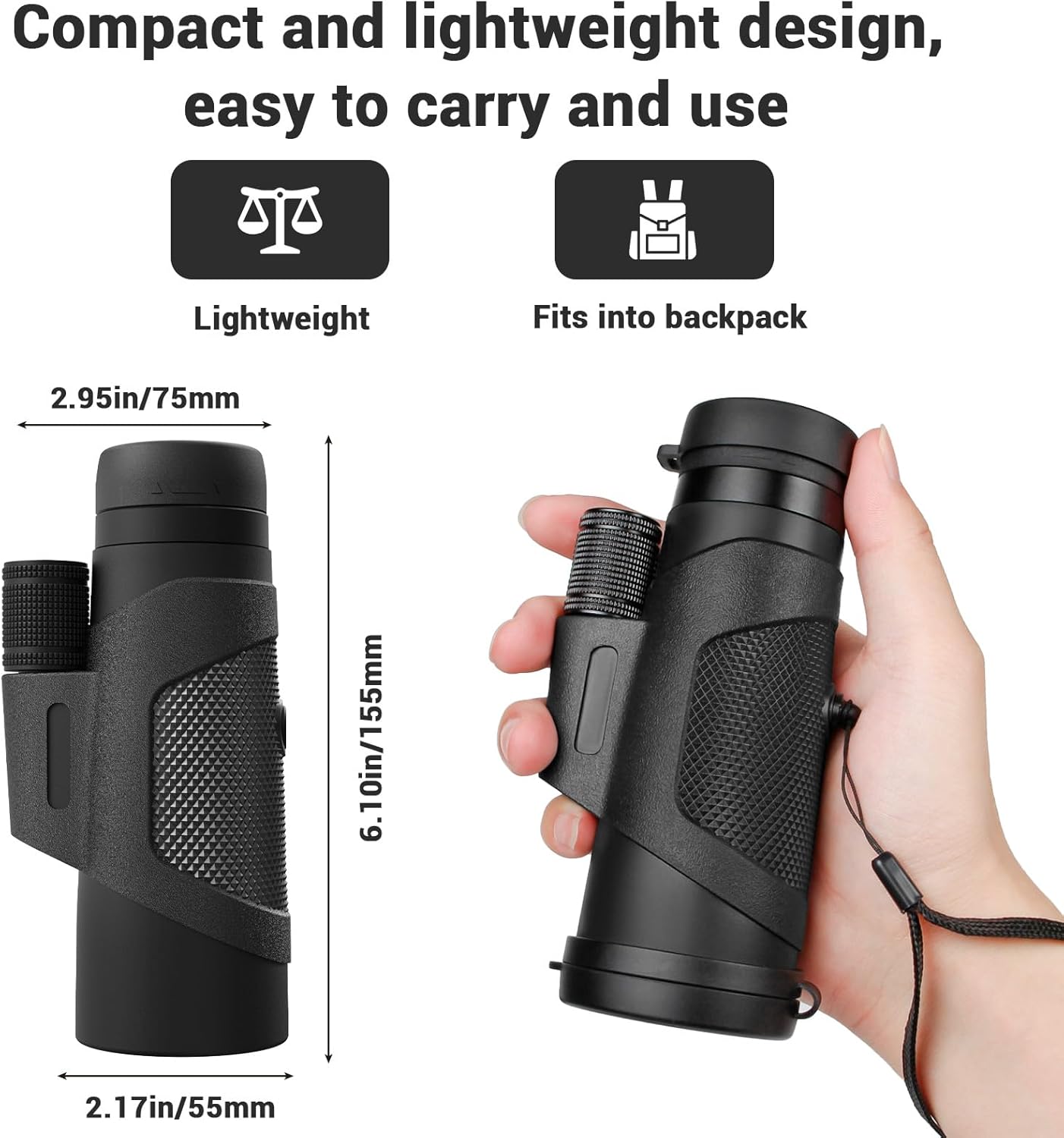 12x42 Monocular Telescope for Adults, High Powered HD Compact Monoculars Portable Handheld Telescope with BAK4 Prism FMC Lens for Hiking Bird Watching Camping Travel Concerts