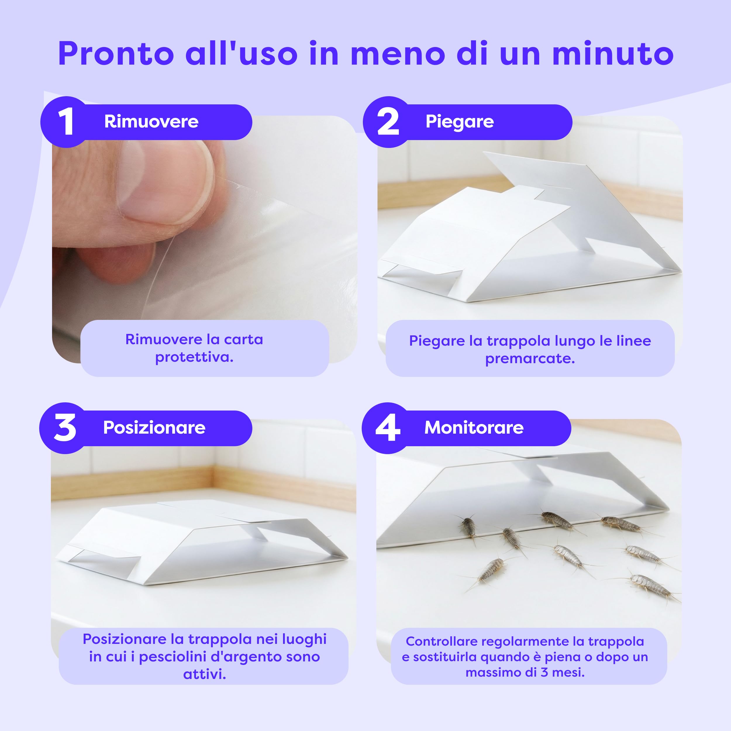 Wolkenfeld Trappola Pesciolini D'argento – Esca Naturale Adesiva Anti Pesciolini D'argento – Monitoraggio Casa e Bagno – 100% Senza Spray né Biocidi – Prodotto in Germania – 12 Fogli Adesivi