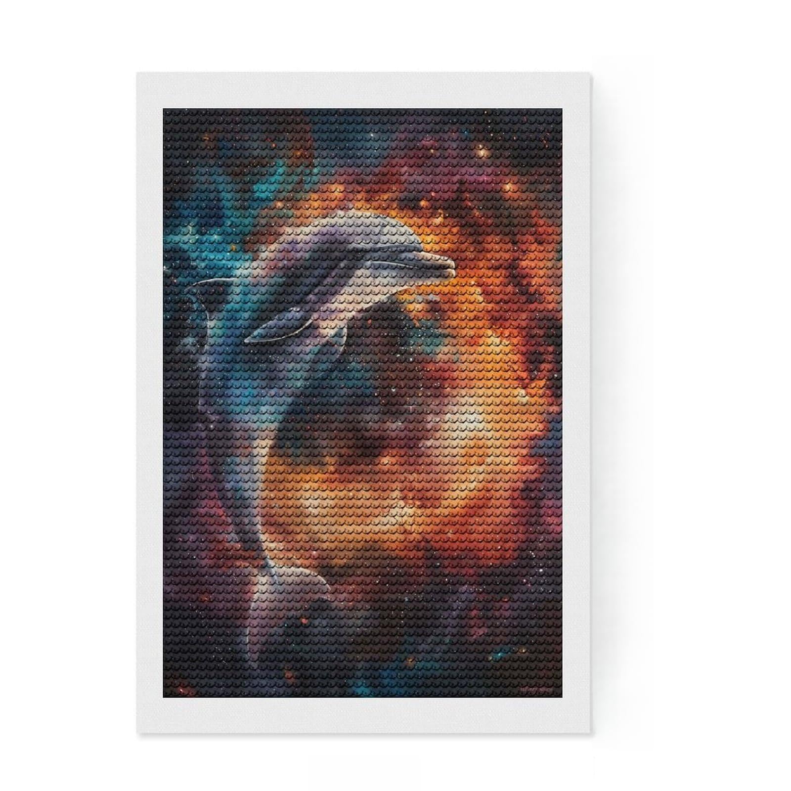 Junmoney Cosmic Dolphin Dance Full Drill Diamond Painting Kit 8"x12", for Adults, Printed Canvas, Bedroom Decor, Birthday Gift, with Tool Kit