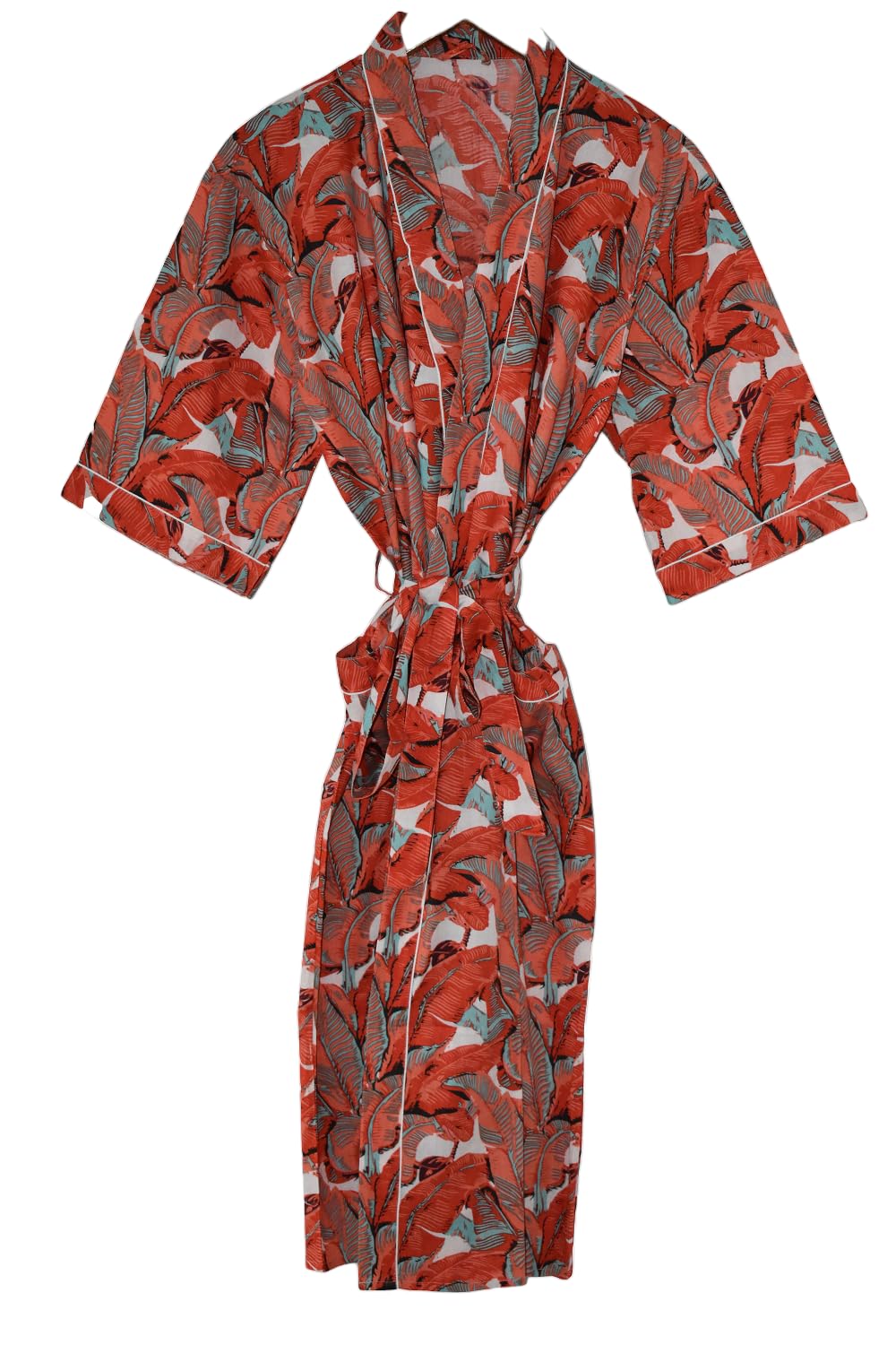 Ajbhoomi Kimono Leggero In Cotone Biologico - Donna/Uomo, Stampa Rossa | Estivo, Versatile E Comodo - Foto 7