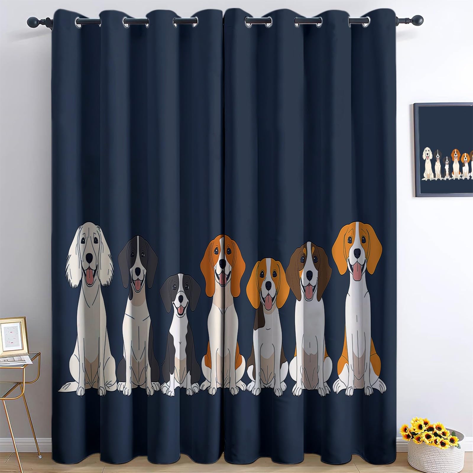 Thermal Insulation Blackout Curtains 3D Cartoon Puppy 46” W x 72” L 2 Panels Soft Eyelet Window Darkening Panel - Bedroom Living Room Curtains Kitchen Home Decoration