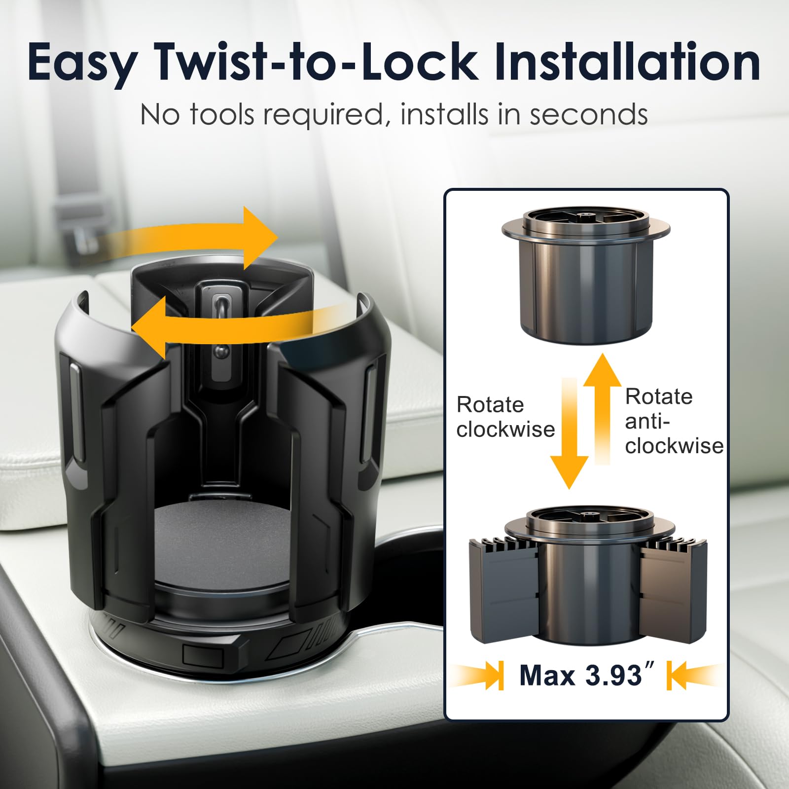 Cup Holder Expander, Upgraded Car Cup Holder Expander for Yeti, Hydro Flask, Nalgene, Takeya, Camelbak, Ramblers, Owala, Tumblers, Mugs, Bottles in 2.6"- 4.8", No Tools Required